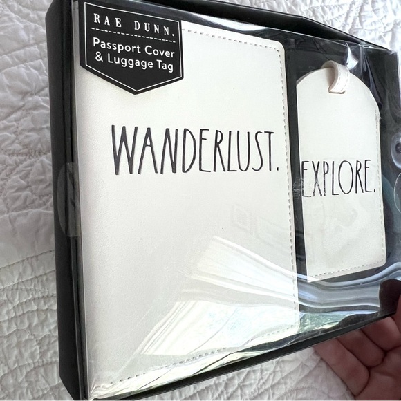 Rae Dunn Passport Cover‎ and Luggage Tag Set White New in Box Travel Vacation - Picture 2 of 4